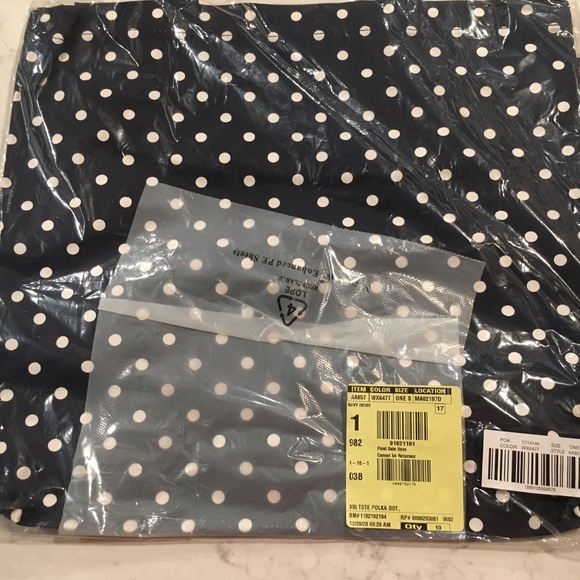 J Crew everyday polka dot navy ivory canvas tote - Picture 2 of 5